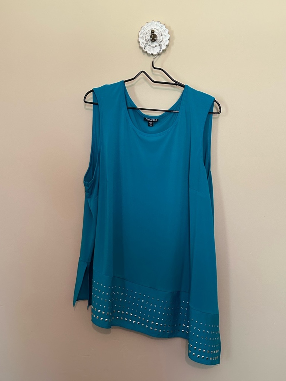 Roz & Ali Teal Sleeveless Stud-Hem Tunic